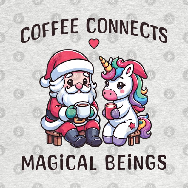 Coffee connects magical beings - Unicorn and Santa by Kicosh